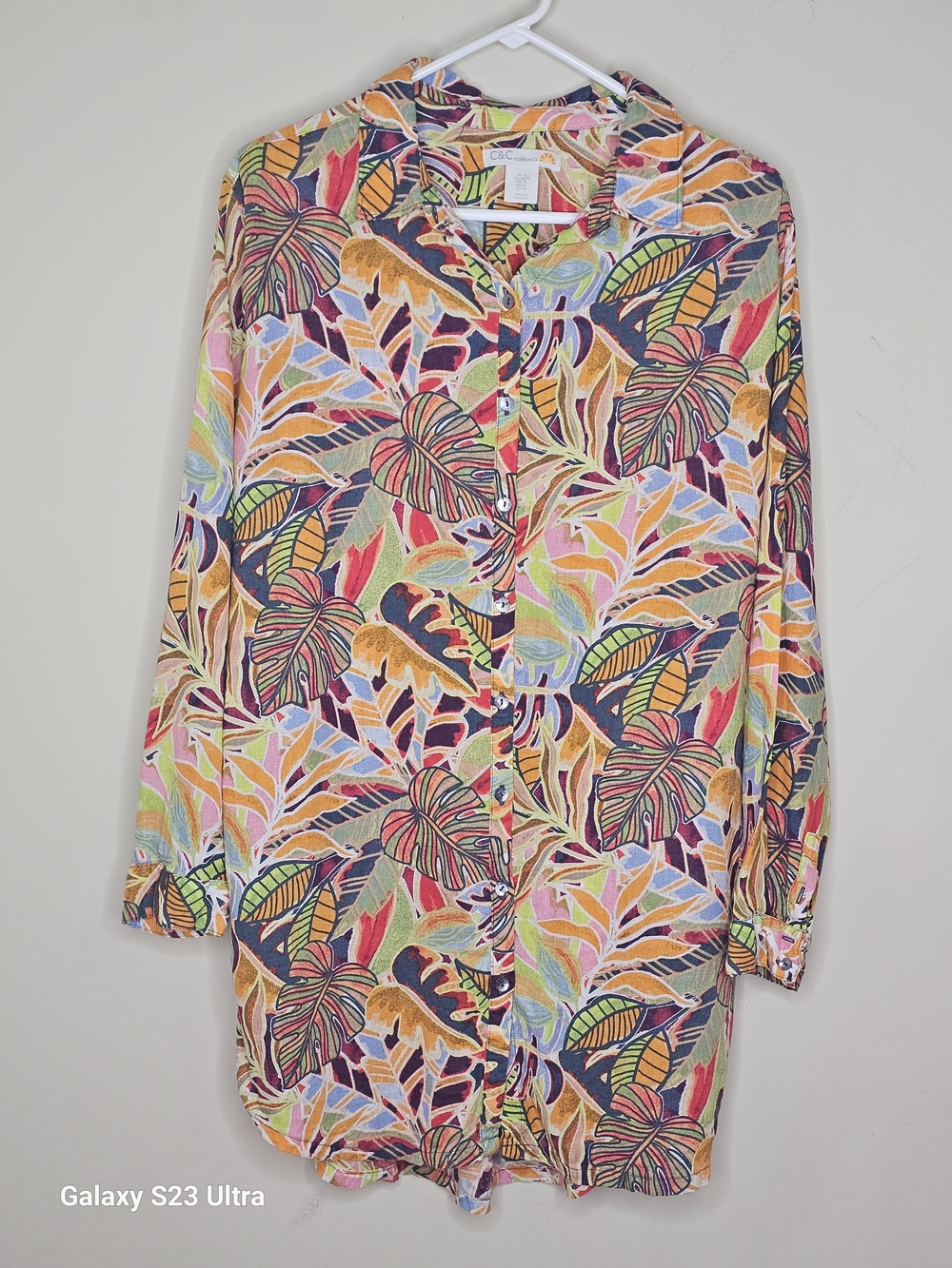 C&C California Multicolor Tropical Leaf Button-Up